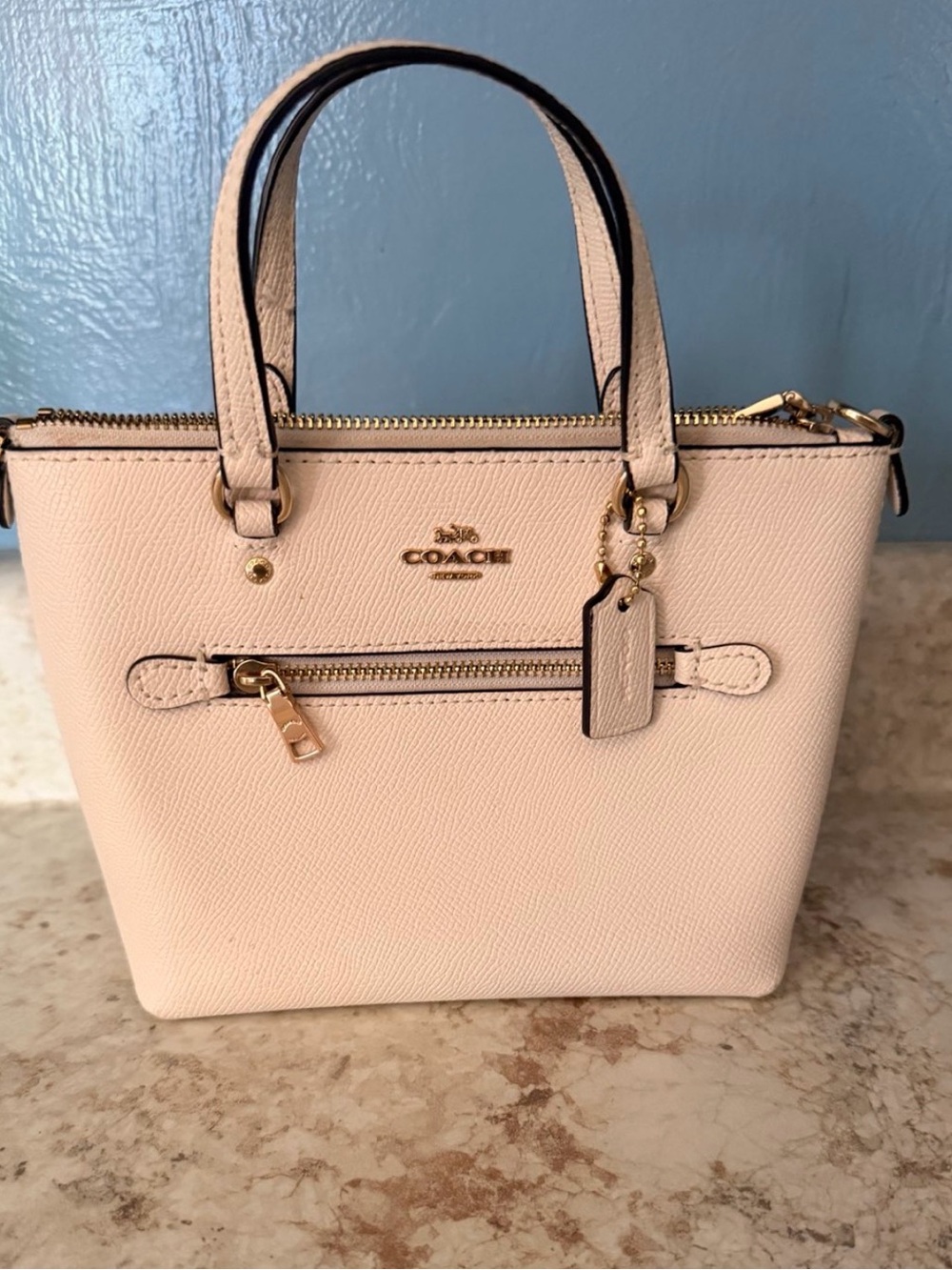 Coach Small Pebble Leather Satchel in Pale Pink with Gold Hardware